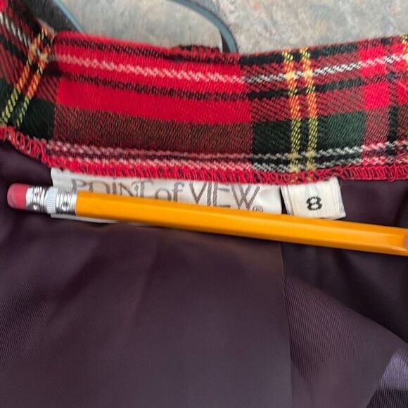 Vintage Tartan Plaid Wool Pencil Skirt with Ruffle detail Sz 8 with belt - Picture 6 of 11